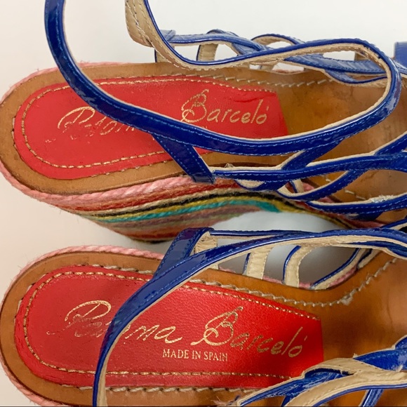 Paloma Barcelo Rainbow Espadrille Wedge Sandals Raffia - Picture 6 of 6
